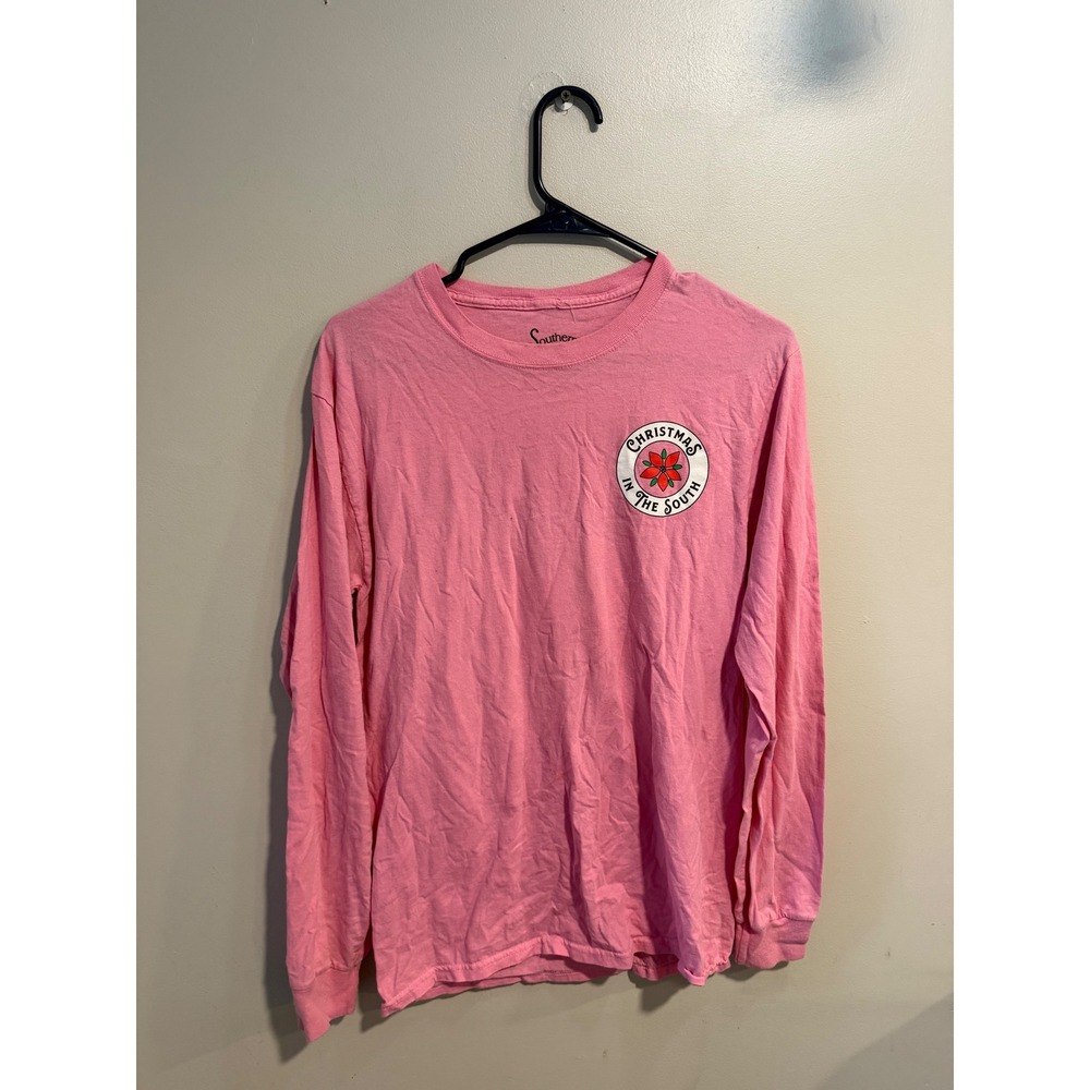 Southern Yall Pink Christmas In The South Long Sleeve Graphic Tee Shirt Small